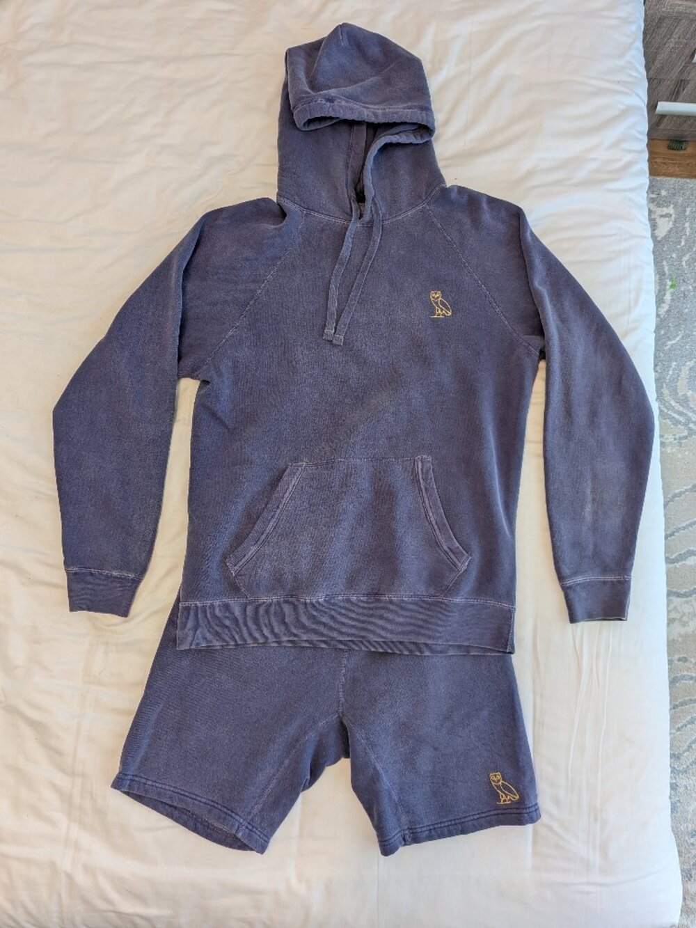 OVO Garment Dye Set | Oversized Hoodie (M) & Shorts (XS) | Dusty Purple